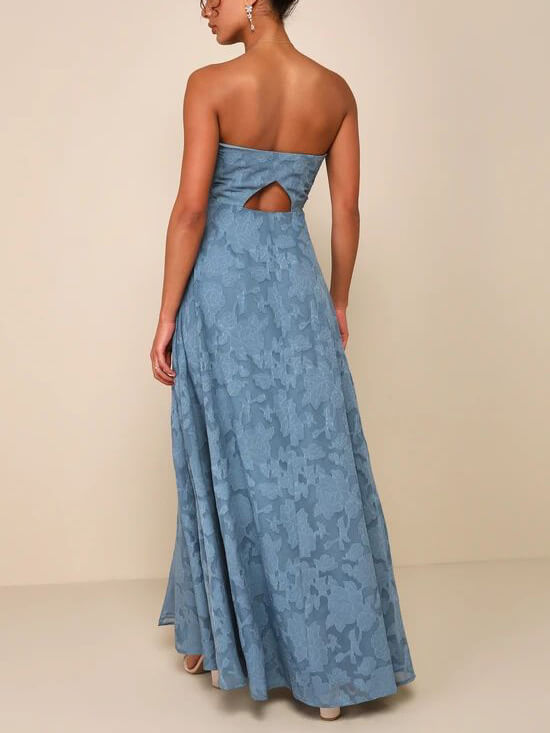 Evening Gown Strapless Slim Graceful Fit Slit Maxi Dress