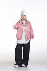 Applique Typography Suede Zip Hoodie