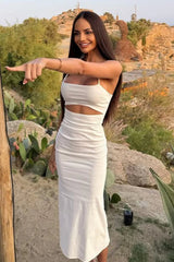 Chic Solid Color Backless Twist Cami Bodycon Maxi Dress
