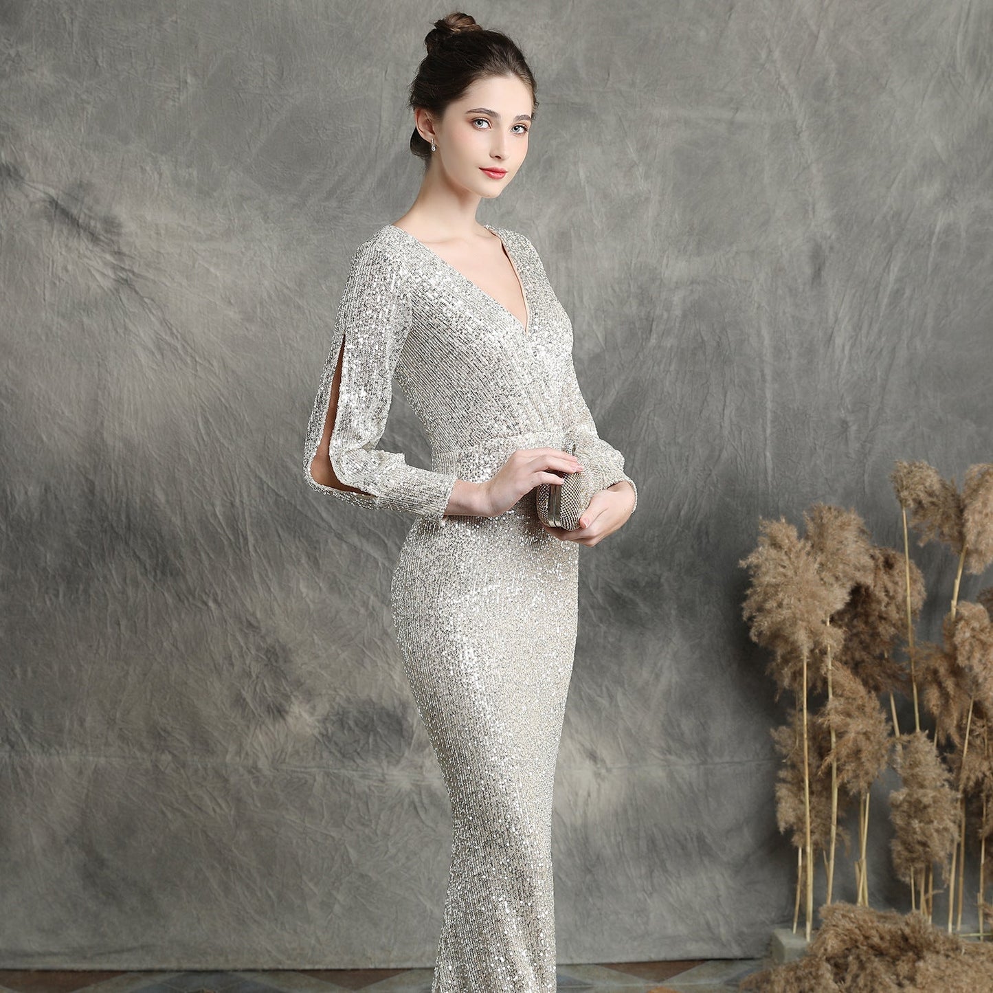 Ella long-sleeve sequined Charming formal fishtail dress