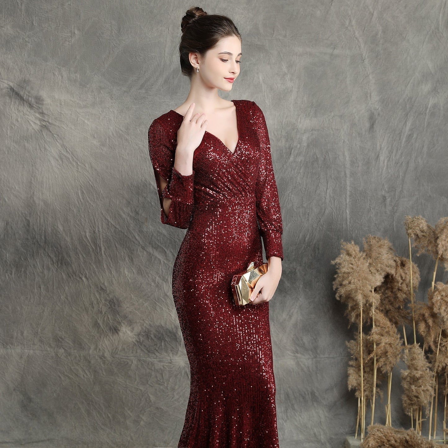 Ella long-sleeve sequined Charming formal fishtail dress