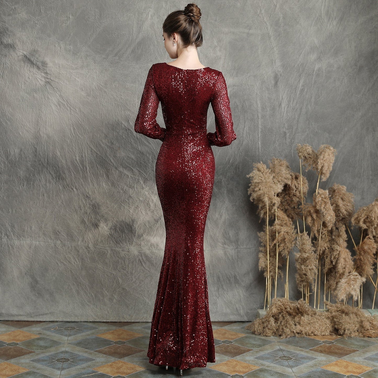 Ella long-sleeve sequined Charming formal fishtail dress