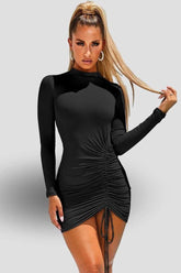 Black round neck long sleeve slim dress