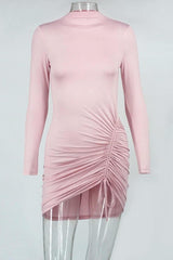 pink round neck long sleeve slim dress