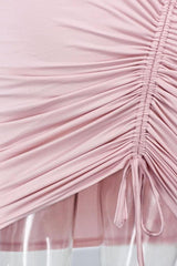 pink round neck long sleeve slim dress