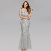 Banquet Host Slim Mesh Sequ Evening Dress Fishtail Dress for
