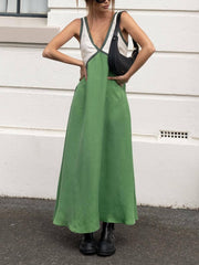 Splicing Chic V-neck Charming Contrasting Color Dress