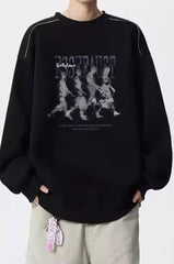 Washed Figure Graphic Oversized Crew Neck Sweatshirt