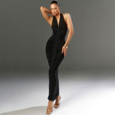 V neck Backless Lace up Slim Fit Pleated Dress