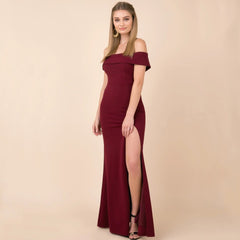 Coralie Off Shoulder Charming Front Slit Dress
