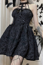 Solid Halter Puff Gothic Dress