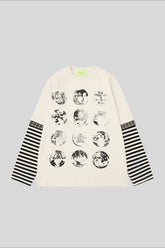 Manga Graphic Striped Layered Long Sleeve Tee