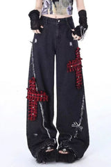 Red Cross Patch Distressed Jeans