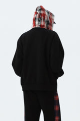 Plaid Panel Patch Full Zip Hoodie
