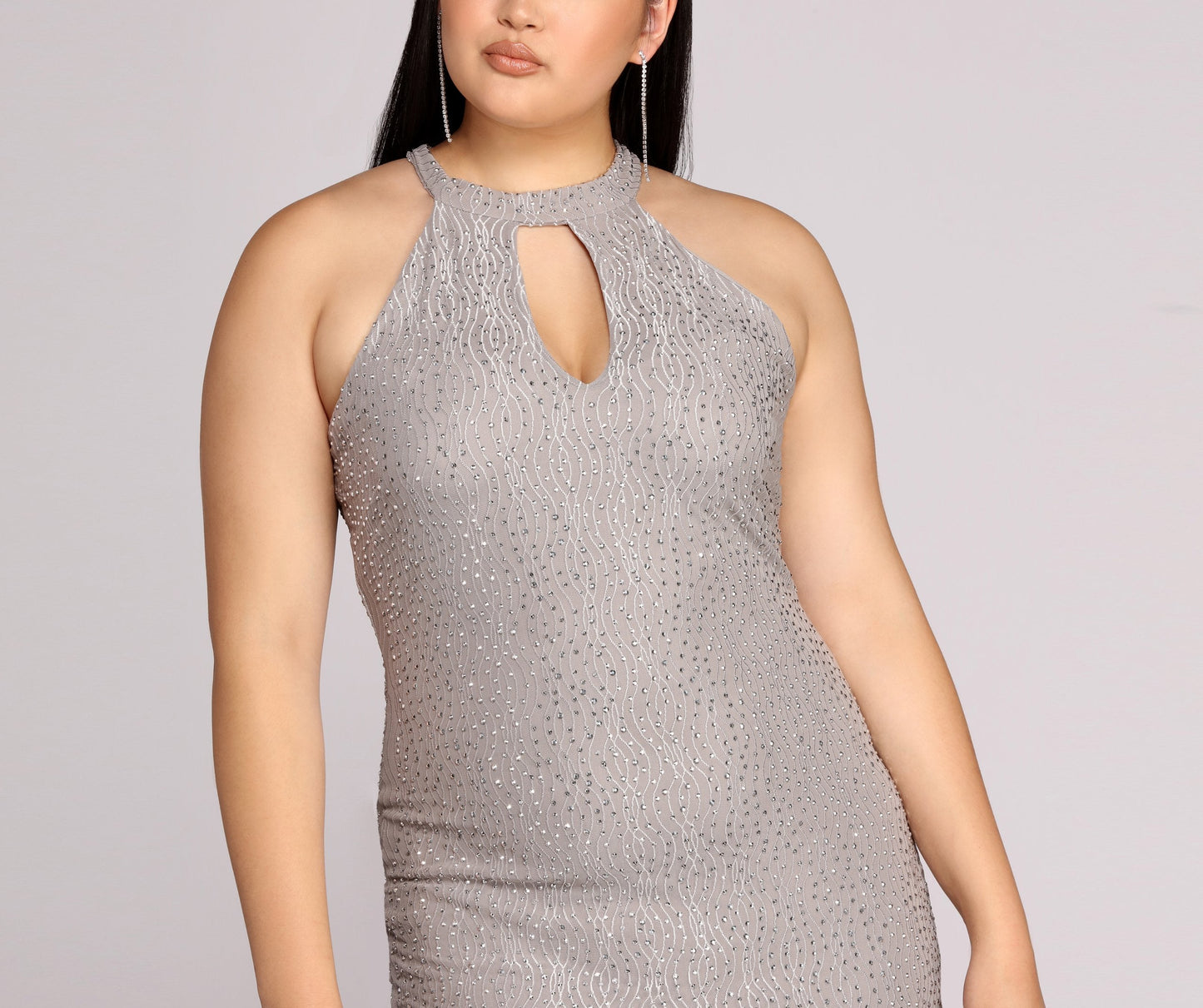 Plus Stunning In Charming Silver Formal Dress