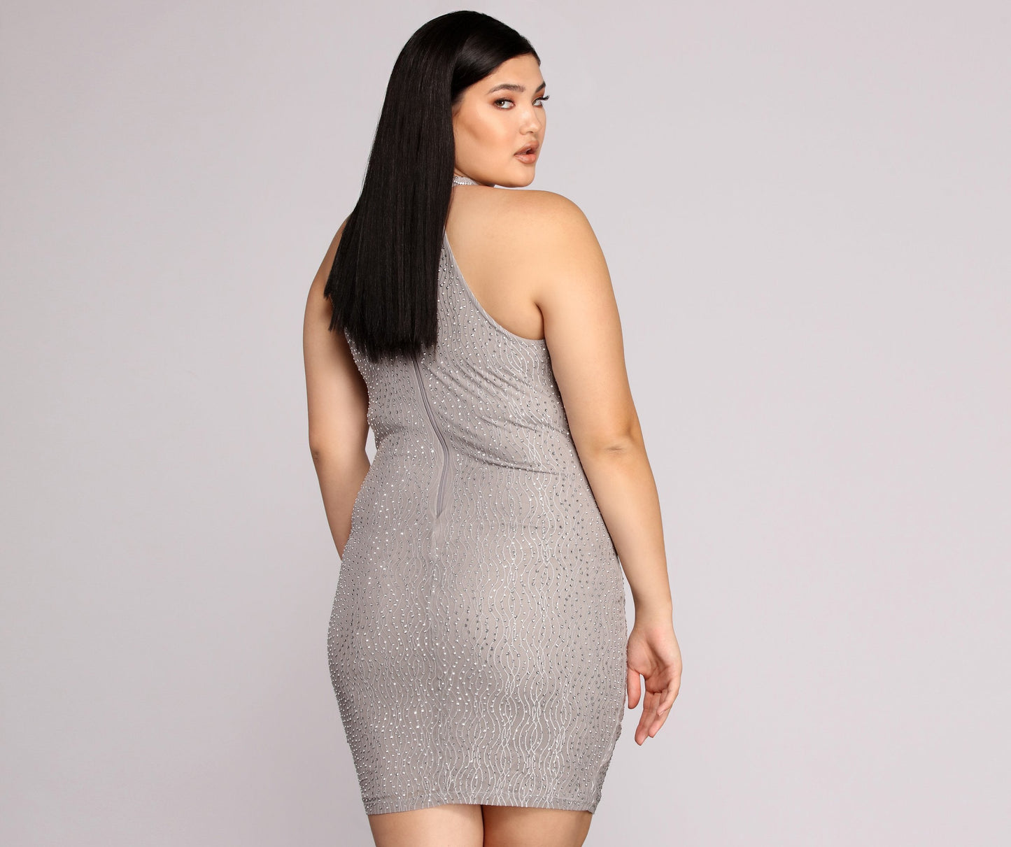 Plus Stunning In Charming Silver Formal Dress