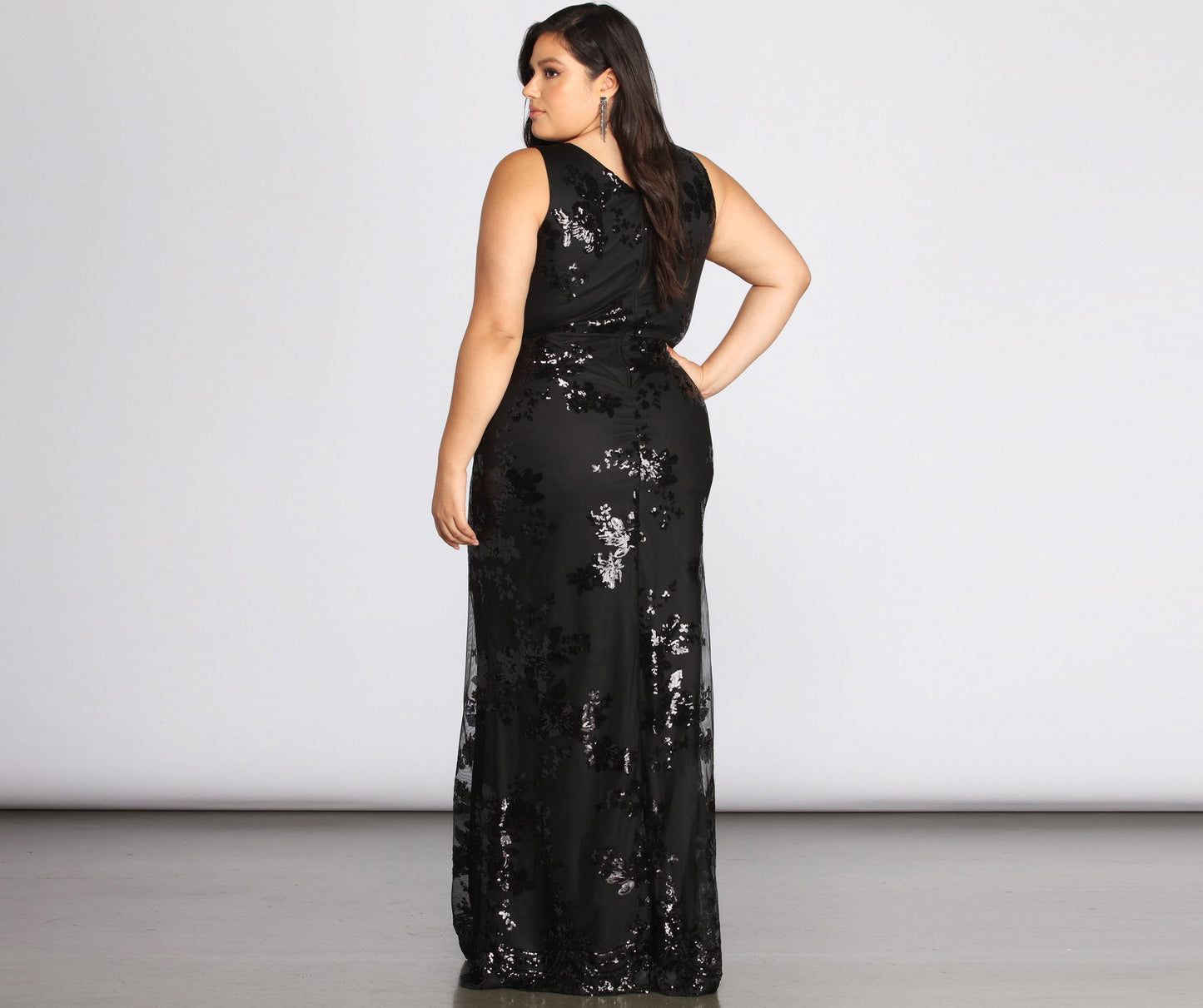 Plus Nima Stylish Floral Sequin Dress