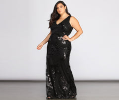 Plus Nima Stylish Floral Sequin Dress