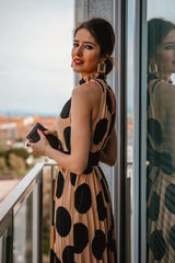 wave point pleated halterneck dress
