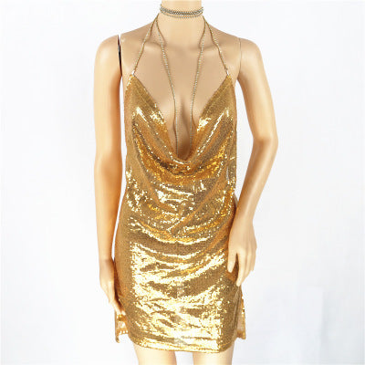 Karina Formal Sequin Charming Cross Back Mini Dress