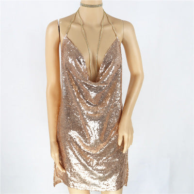 Karina Formal Sequin Charming Cross Back Mini Dress