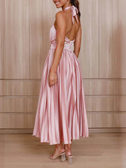Neckline Pleated Vacation Charming Party Midi Dresses