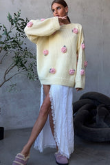 3D Floral Appliqué Knit Sweater