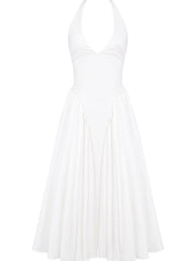 White Cotton Halter Midi Sundress