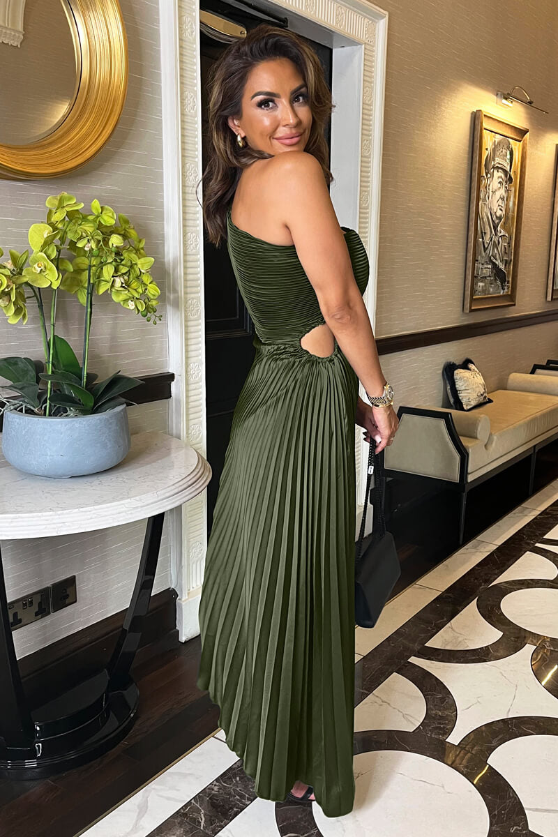 One-Shoulder Pleated Midi Dress