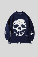 Raw Hem Skull Jacquard Oversized Sweater