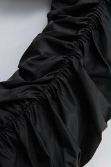 Detachable Fur Hood Ruched Sleeve Coat
