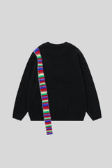 Rainbow Scarf Dog Graphic Crew Neck Sweater