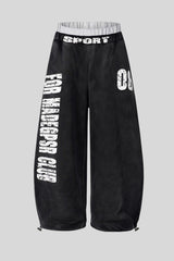 Washed Double Waist Baggy Sweatpants