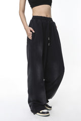 Washed Typography Wide Leg Fleece Sweatpants