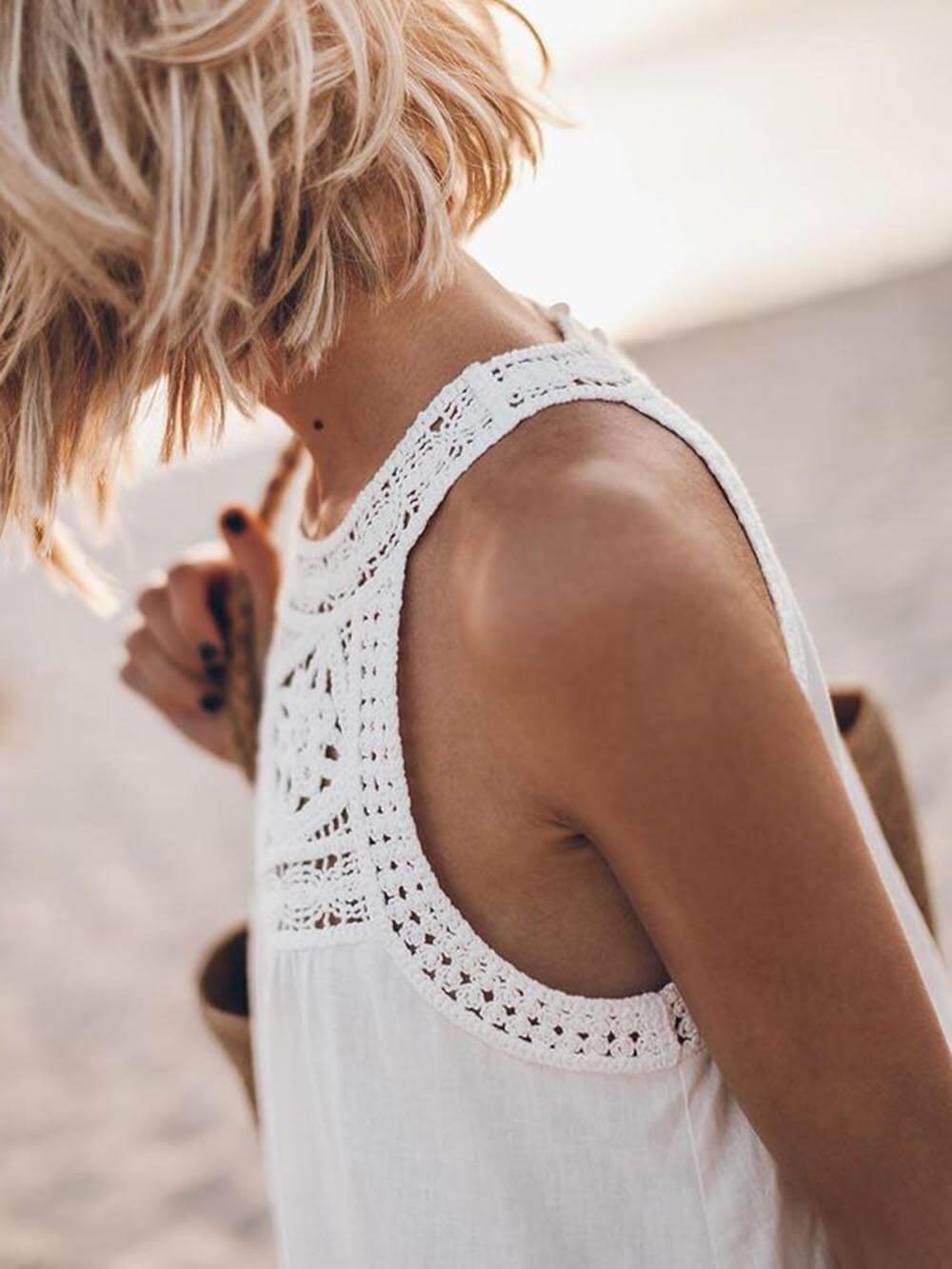 Hollow Lace Patchwork Charming Halterneck A-Line Mini Dress