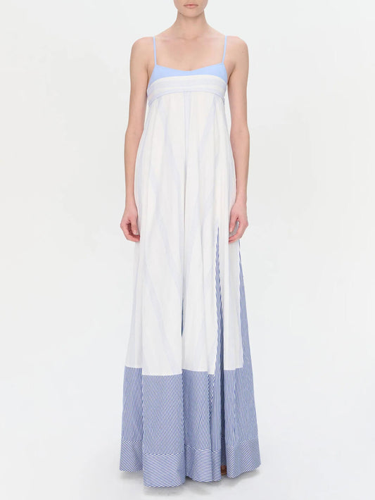 Elegant Suspender Contrast Charming Patchwork Striped Hem Dress