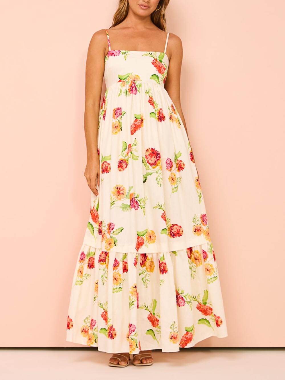 Unique Floral Print Halter Graceful Backless Extra Maxi Dress