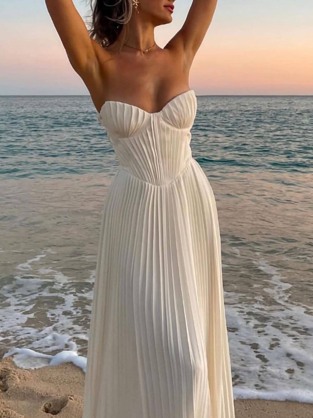 Elegant Pleated Stylish Strapless Maxi Dress