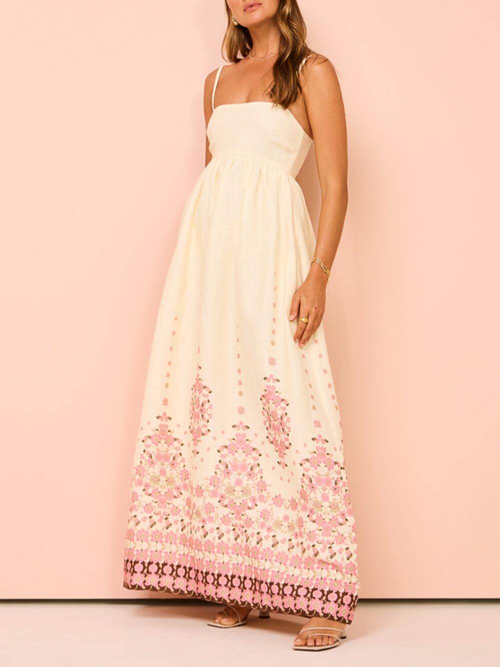 Ethnic Print Halter Charming Cream Extra Maxi Dress
