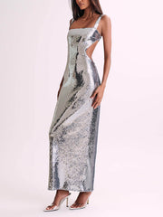 Sequin Cut Stylish Out Maxi Dress