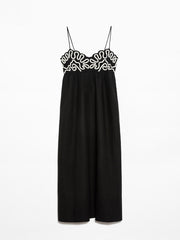 Classic Linen Floral Charming Patchwork Suspender Midi Dress
