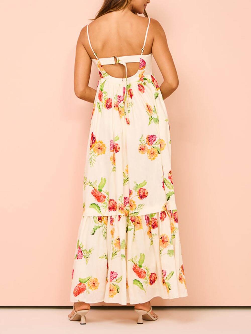 Unique Floral Print Halter Graceful Backless Extra Maxi Dress