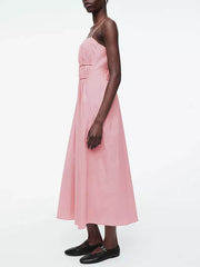 Suspender Pleated Stylish Waist Midi Dress