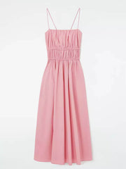 Suspender Pleated Stylish Waist Midi Dress