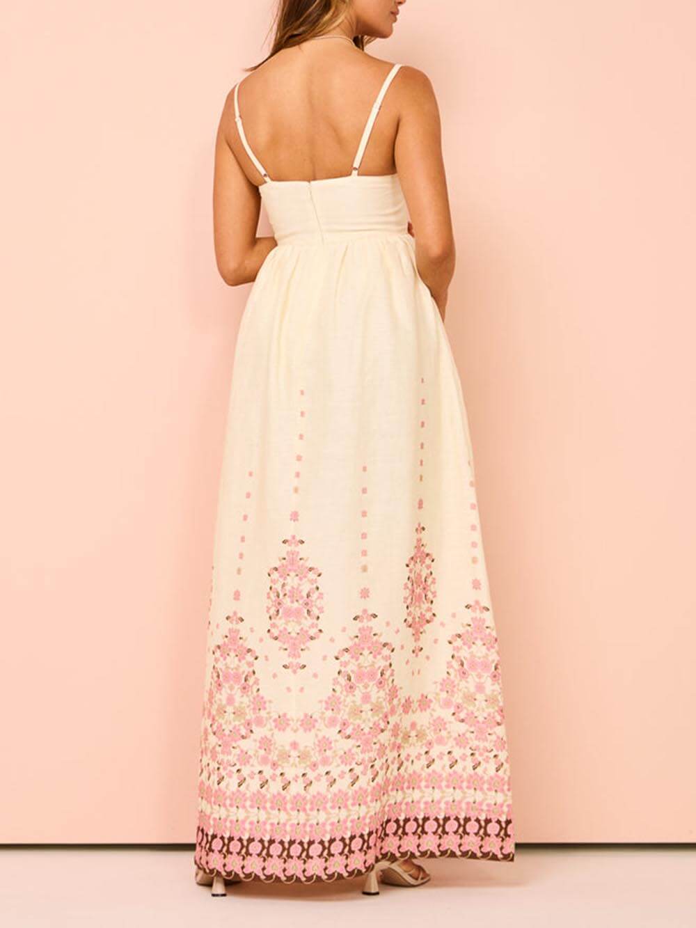 Ethnic Print Halter Charming Cream Extra Maxi Dress