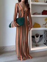 Orange Soda Stripe Print O-Ring Trendy Long Sleeve Beach Maxi Dress