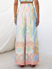 Floral Print Smocked Adjustable Tank Top Drawstring Wide Leg Pants Set