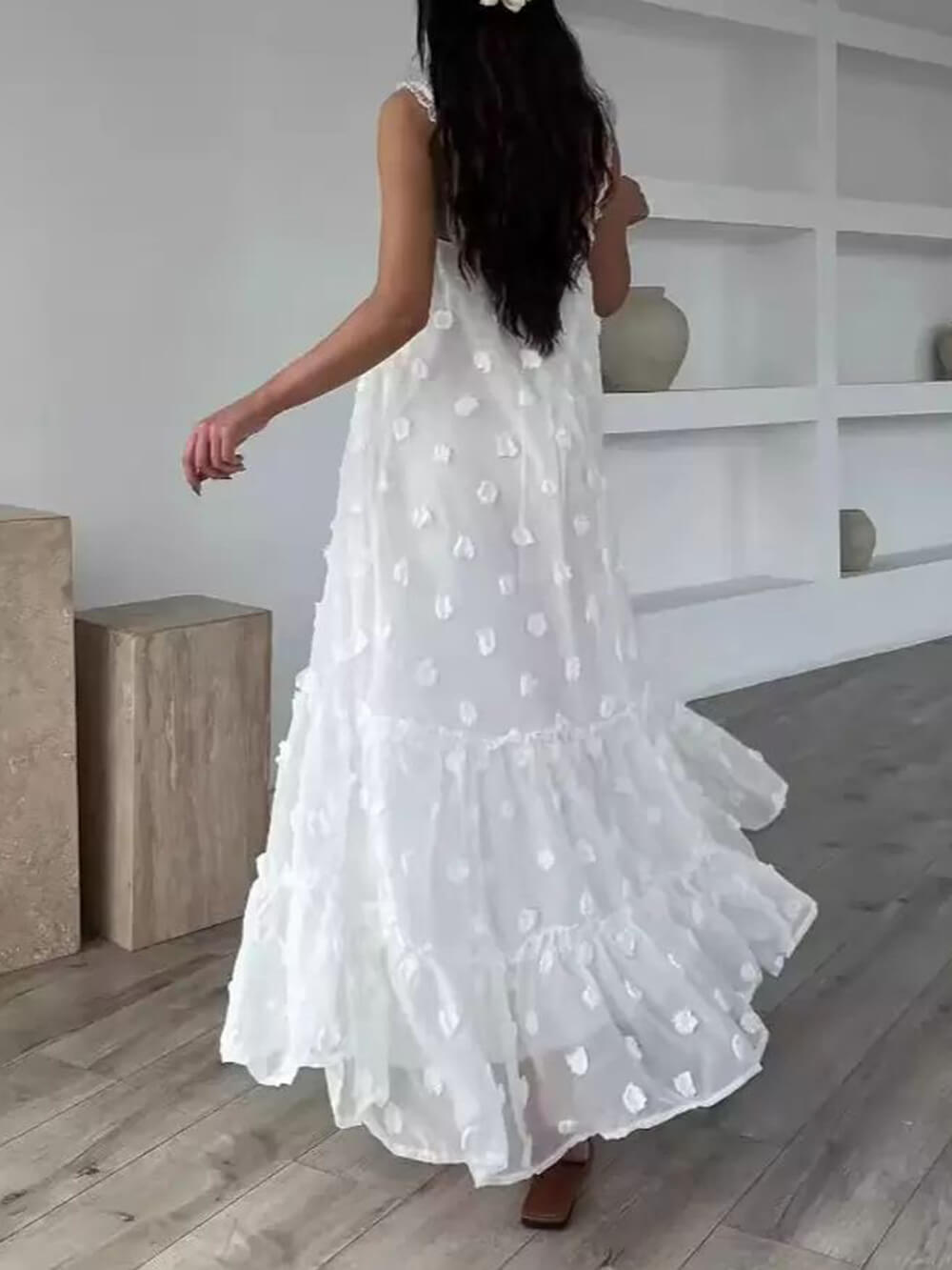 Pretty Flower Decor A-Line Graceful Layered Loose Maxi Dress