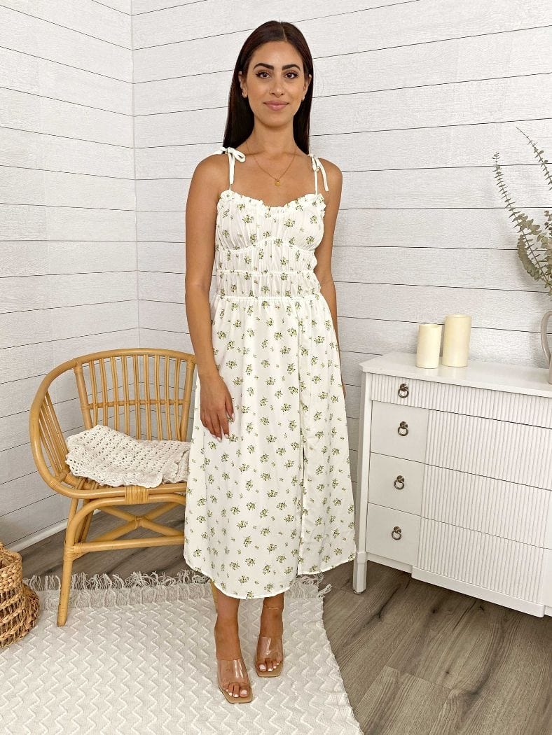 Bow Strap Leg Slit Midi Dress