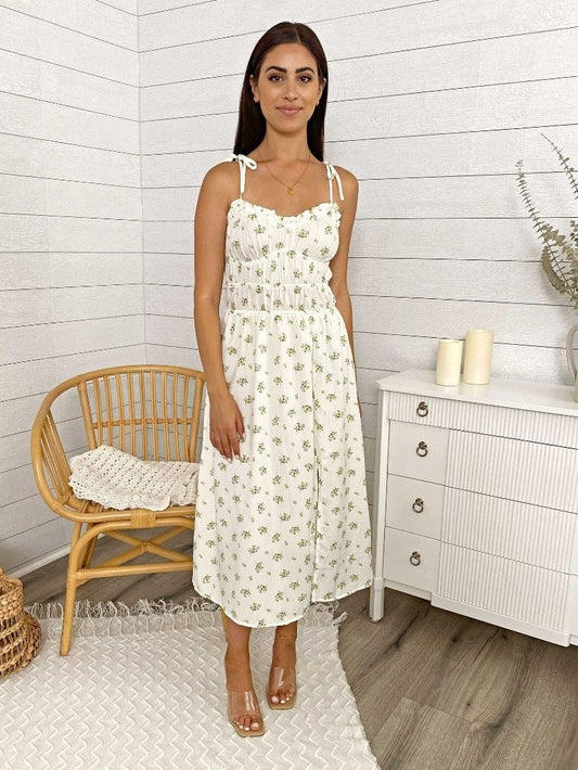 Bow Strap Leg Slit Midi Dress